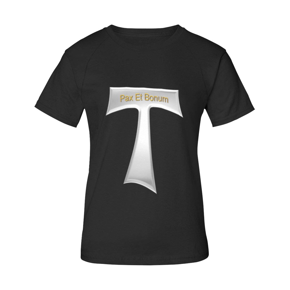 Franciscan Tau Cross Pax Et Bonum Silver Metallic Women's Raglan T-Shirt/Front Printing (Model T62)