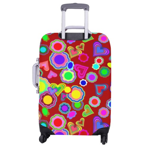 Groovy Hearts and Flowers Red Luggage Cover/Large 26"-28"