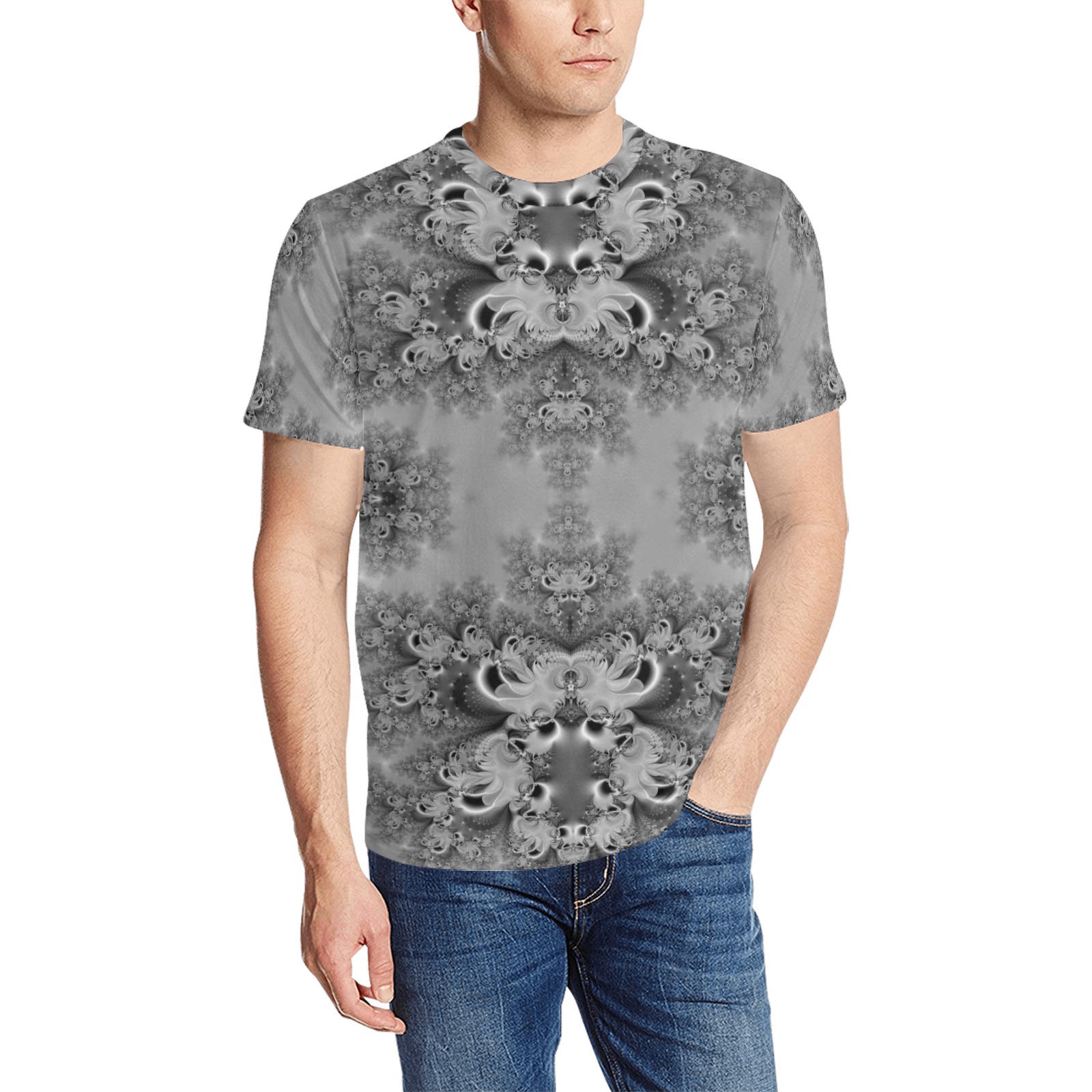 Cloudy Day in the Garden Frost Fractal Men's All Over Print T-Shirt (Random Design Neck) (Model T63)