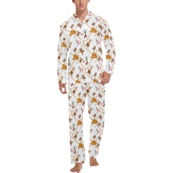 Christmas Gingerbread, Snowman, Reindeer and Santa Men's V-Neck Long Pajama Set