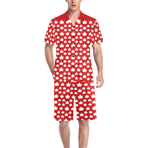 Cute Canada Pajama Sets Men's V-Neck Short Pajama Set