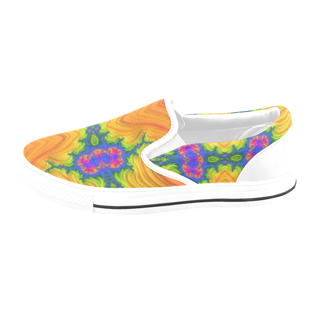 Tropical Rainforest at Monsoon Time Fractal Abstract Women's Slip-on Canvas Shoes (Model 019)