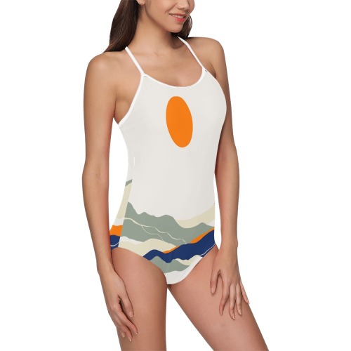 Modern abstract landscape of strokes-2 Strap Swimsuit ( Model S05)