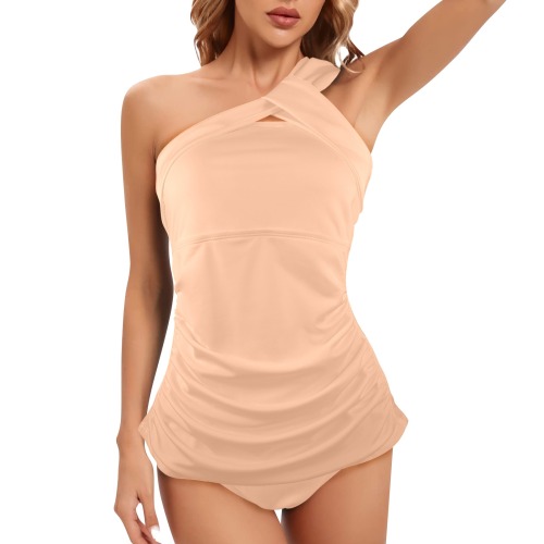 Peach Fuzz 2024 Women's One Shoulder Backless Swimsuit (Model S44)