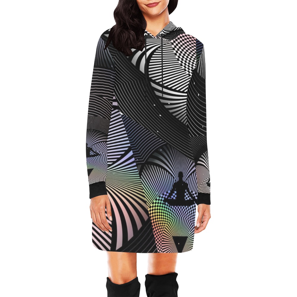 Techno Hoodie Mini Dress All Over Print Hoodie Mini Dress (Model H27)