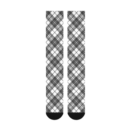 Tartan black white pattern holidays Christmas xmas elegant lines geometric cool fun classic elegance Over-The-Calf Socks