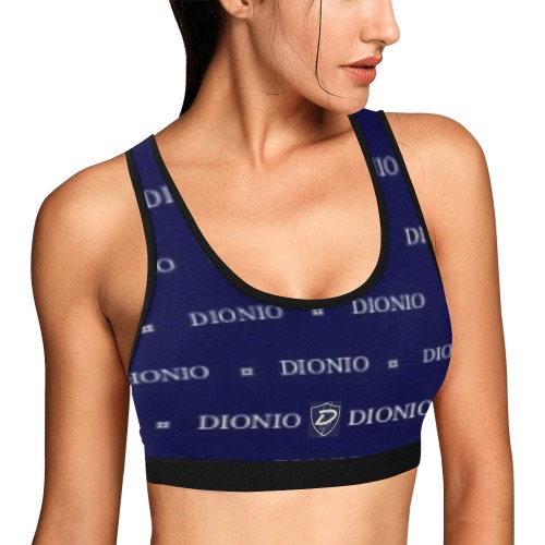 DIONIO Clothing - Women's Sports Bra (Blue Repeat Logo) Women's All Over Print Sports Bra (Model T52)