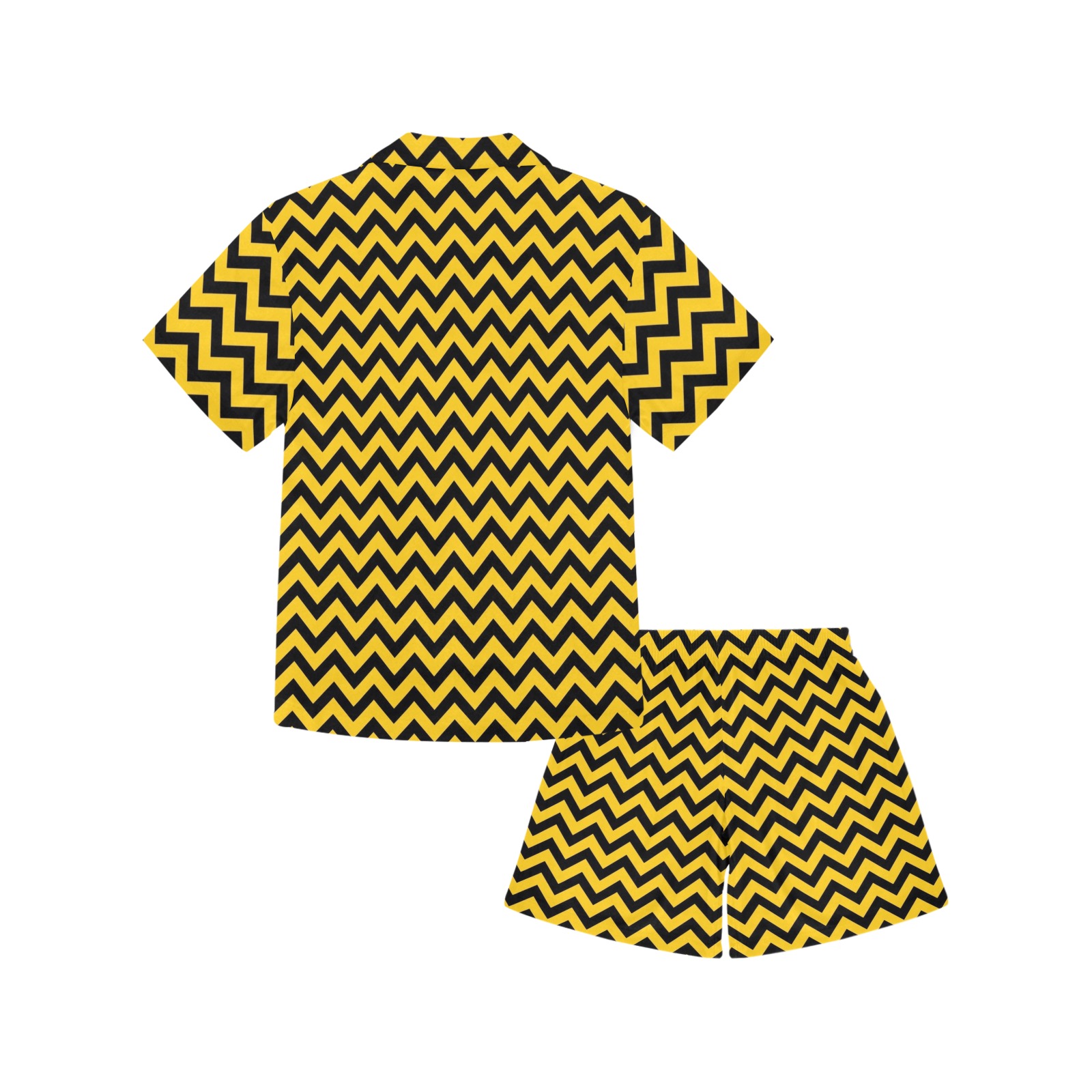 Black and Yellow Chevron Big Boys' V-Neck Short Pajama Set