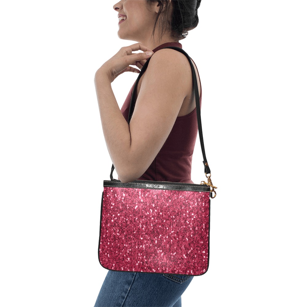 Magenta dark pink red faux sparkles glitter Small Shoulder Bag (Model 1710)