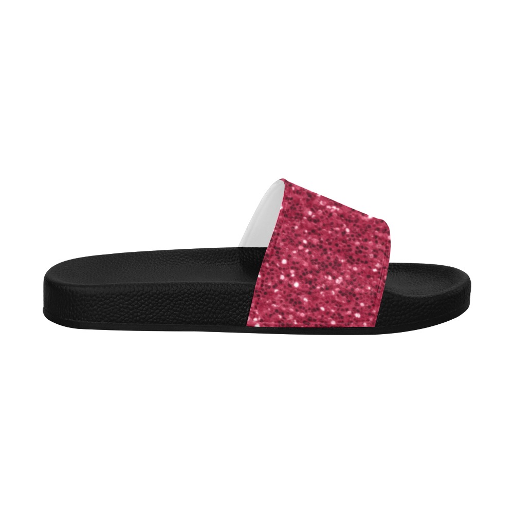 Magenta dark pink red faux sparkles glitter Women's Slide Sandals (Model 057)