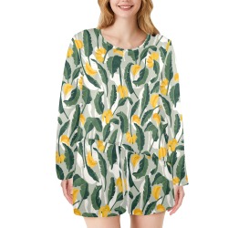 Bananas and banana leaf-964 Women's Long Sleeve Scoop Neck Short Pajama Set