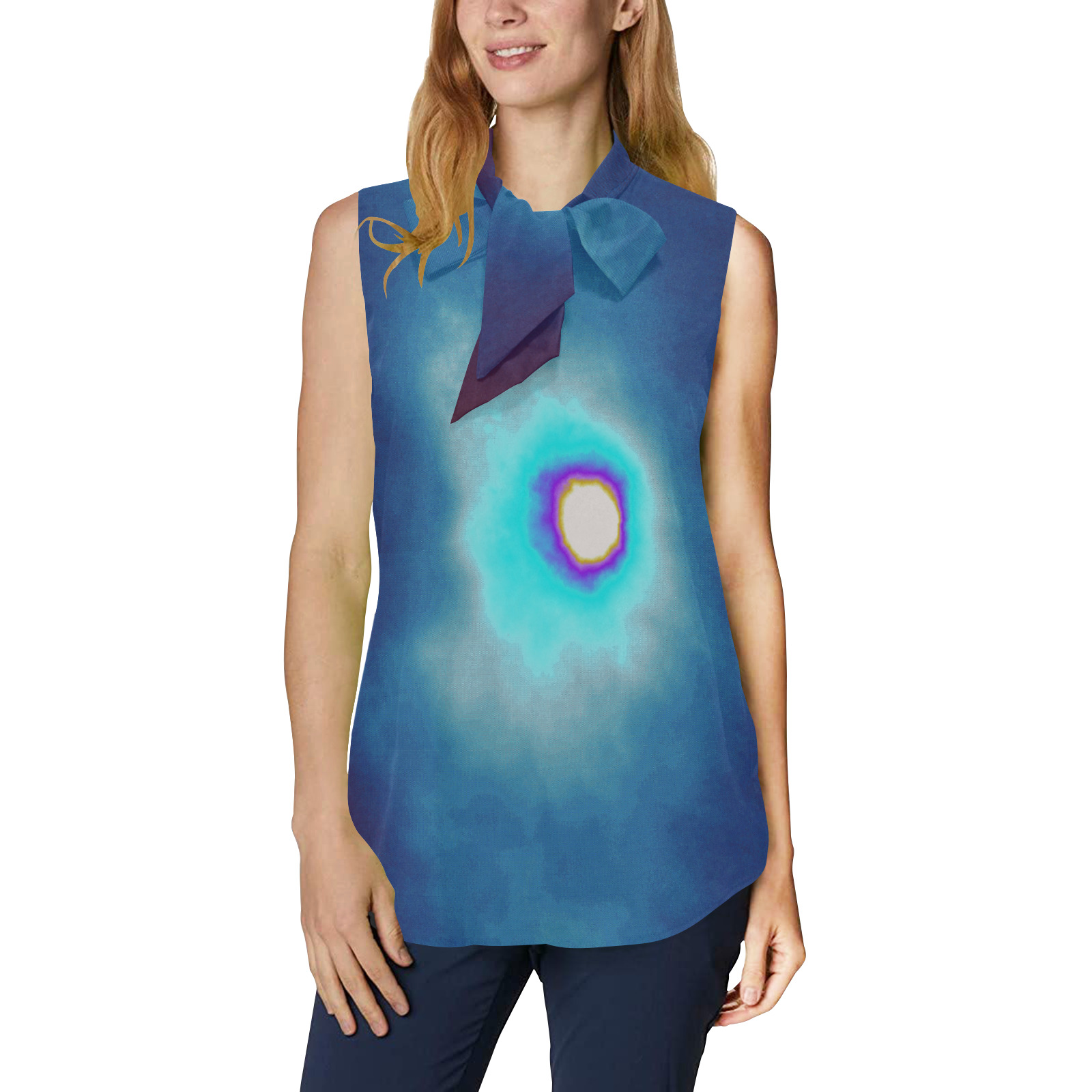Dimensional Eclipse In The Multiverse 496222 Women's Bow Tie V-Neck Sleeveless Shirt (Model T69)