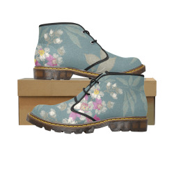 Flowers painting on green Women's Canvas Chukka Boots (Model 2402-1)