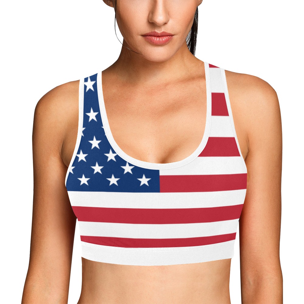 US Flag Women's Cut & Sew Sports Bra Women's All Over Print Sports Bra (Model T52)