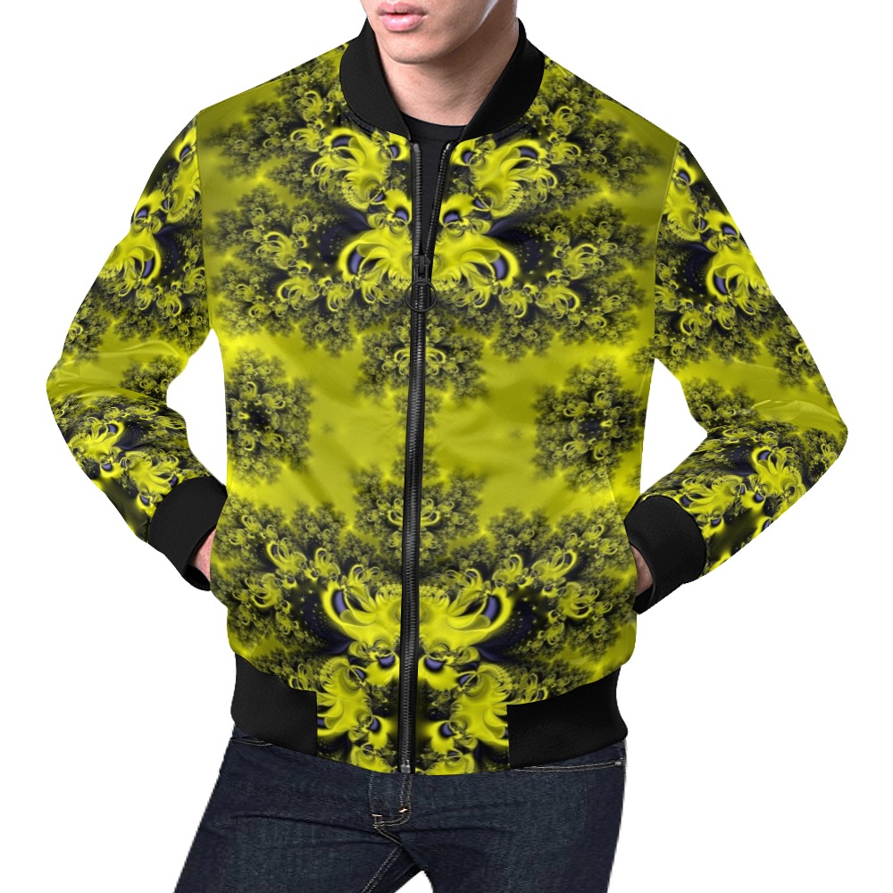 Summer Sunflowers Frost Fractal All Over Print Bomber Jacket for Men (Model H19)