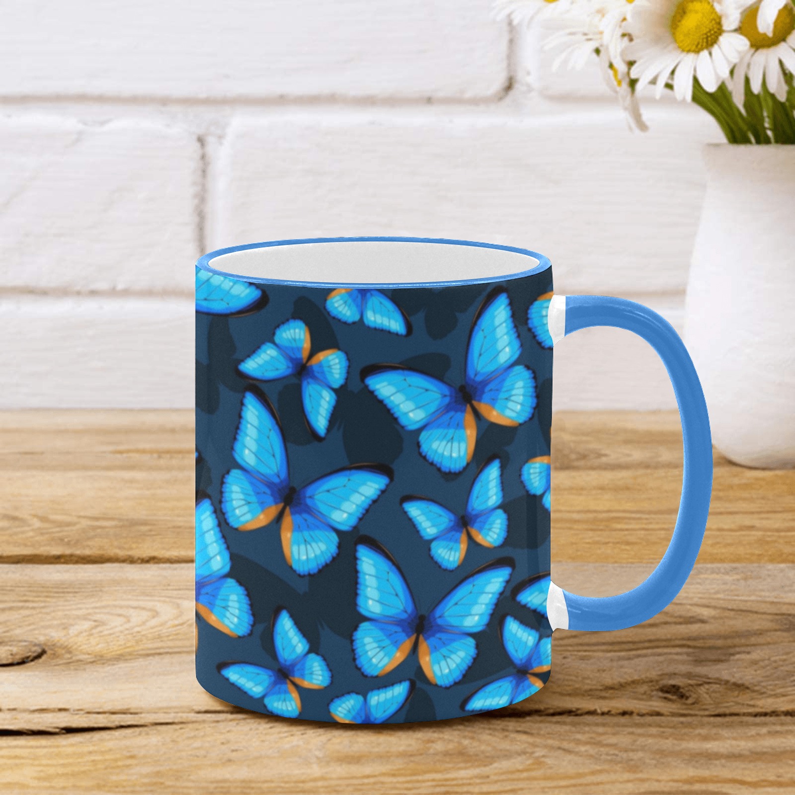 Blue Butterflies Custom Edge Color Mug (11oz)