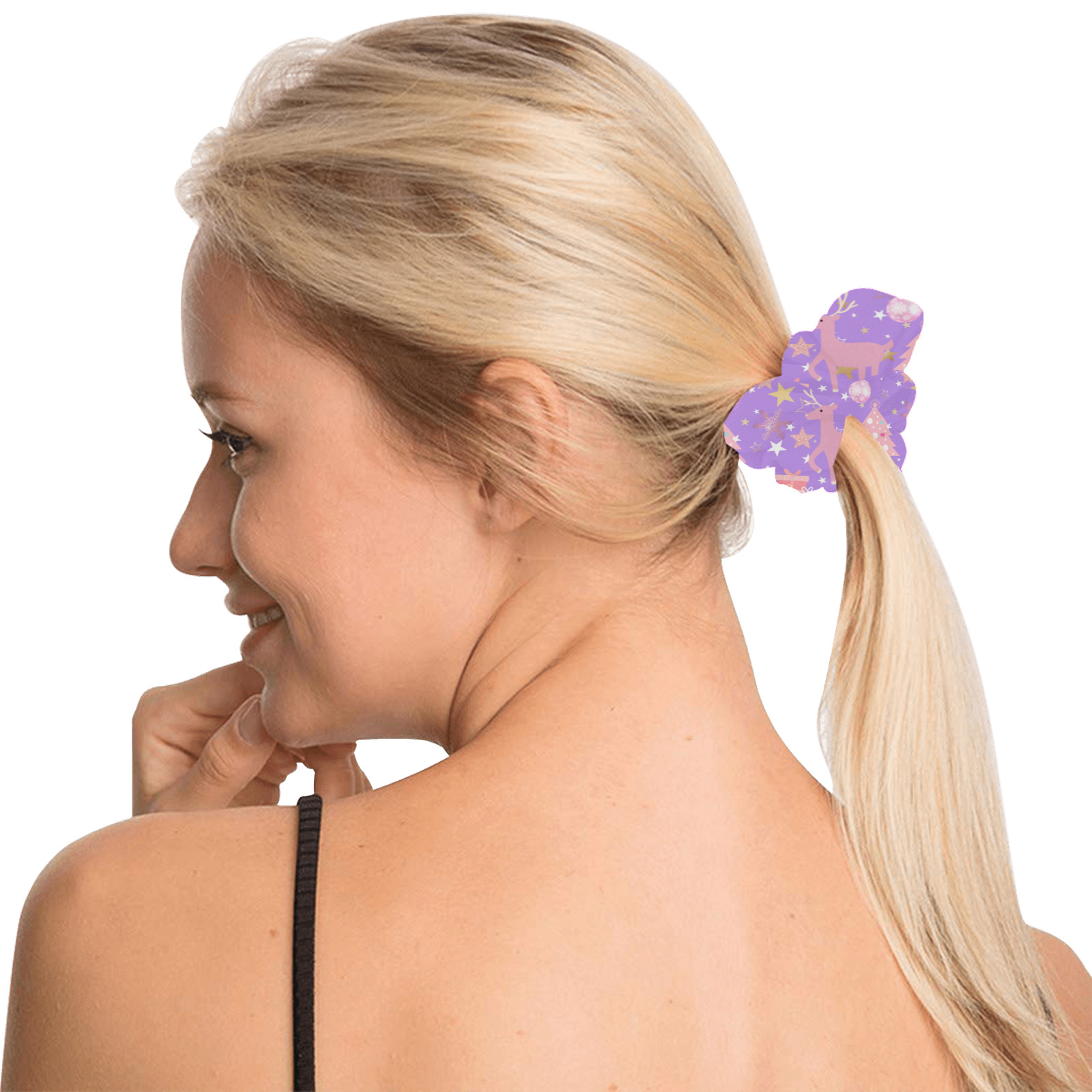 Pink and Purple and Gold Christmas Design All Over Print Hair Scrunchie