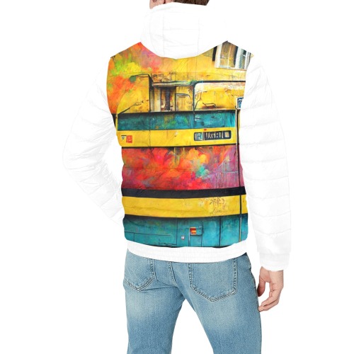 graffiti style train Men's Padded Hooded Jacket (Model H42)