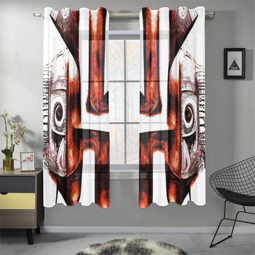 gothic building's brown and white Gauze Curtain 28"x63" (Two-Piece)