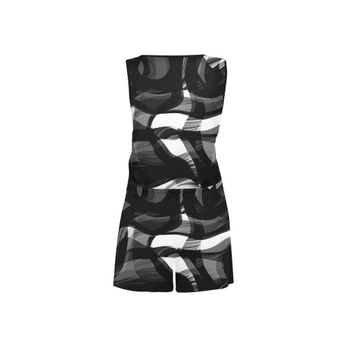 Black and White abstract All Over Print Short Jumpsuit