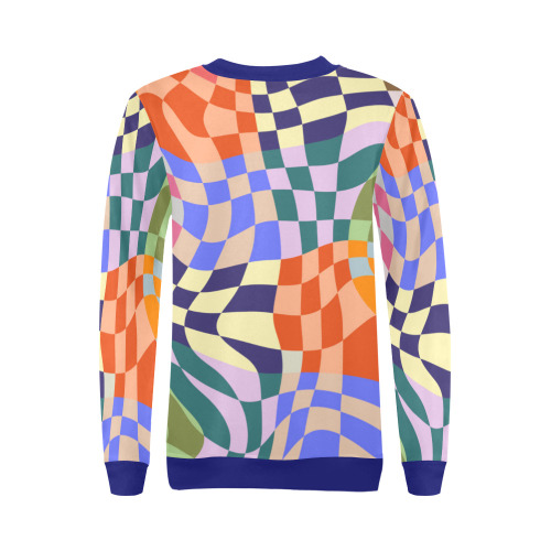 Wavy Groovy Geometric Checkered Retro Abstract Mosaic Pixels All Over Print Crewneck Sweatshirt for Women (Model H18)
