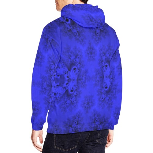 Midnight Blue Gardens Frost Fractal All Over Print Hoodie for Men (USA Size) (Model H13)