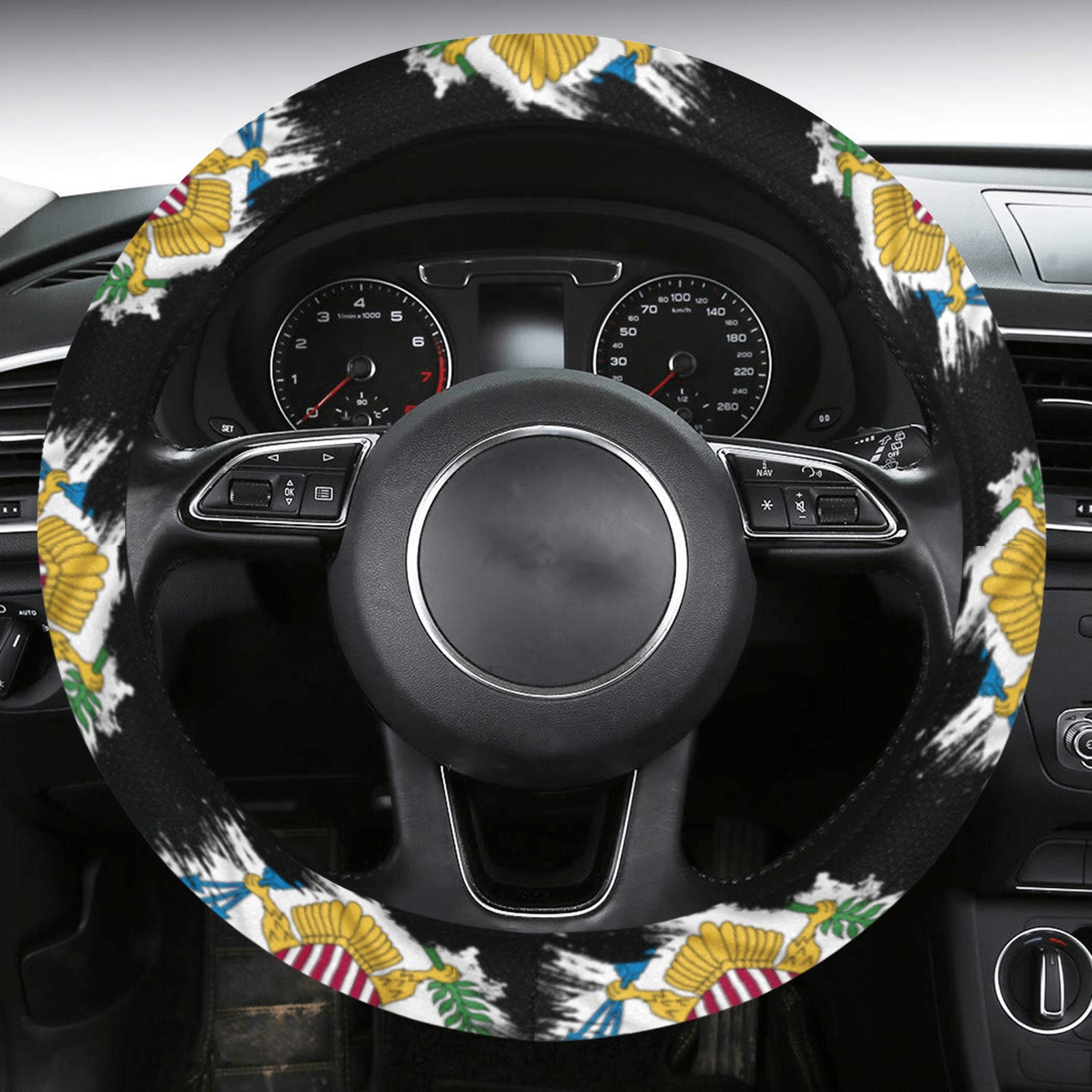 BLACK-2 Virgin Island Steering Wheel Cover with Anti-Slip Insert