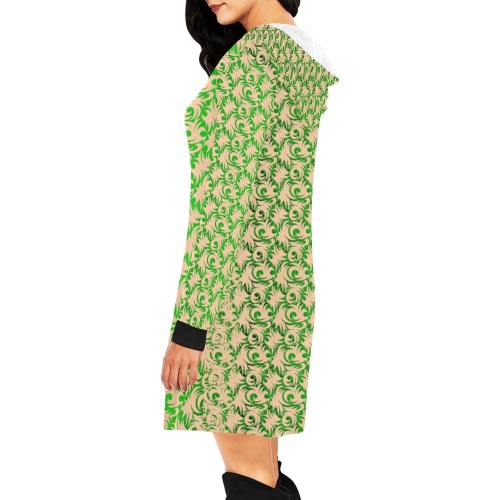 green swirl All Over Print Hoodie Mini Dress (Model H27)