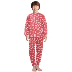 Christmas  White Snowflakes on Red Big Boys' Crew Neck Long Pajama Set