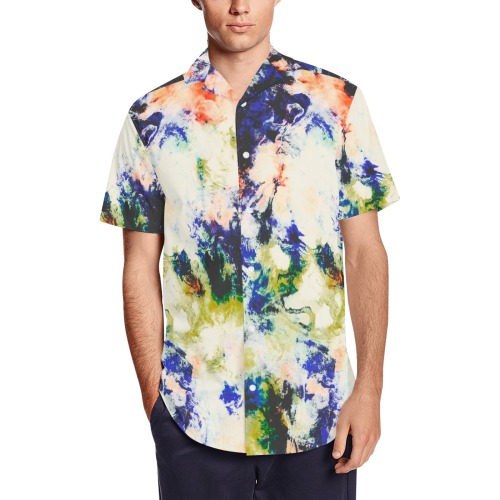 Modern watercolor colorful marbling Men's Short Sleeve Shirt with Lapel Collar (Model T54)
