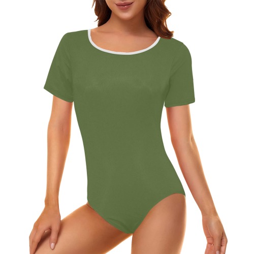 color dark olive green Women's Short Sleeve Bodysuit