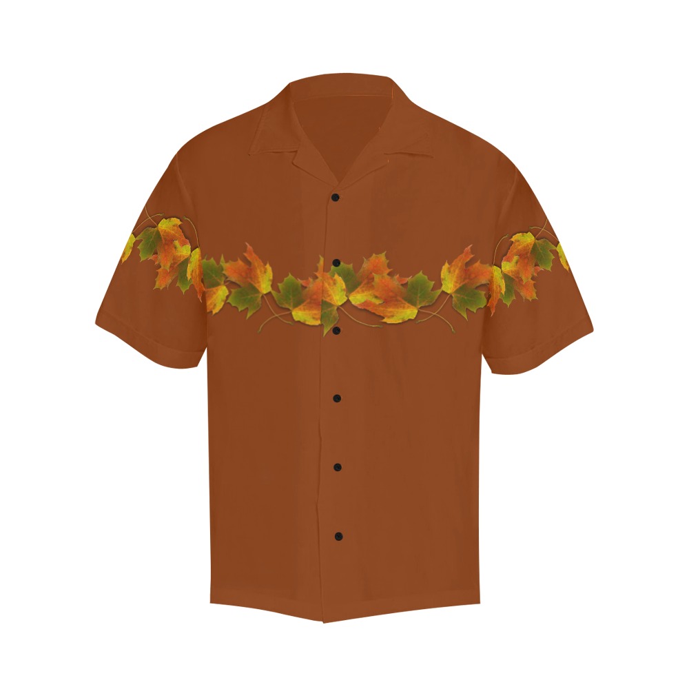 Golden Autumn Leaves - Brown Hawaiian Shirt (Model T58)