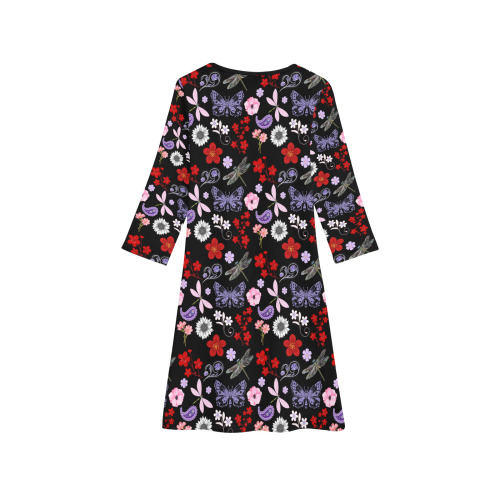 Black, Red, Pink, Purple, Dragonflies, Butterfly and Flowers Design Girls' Long Sleeve Dress (Model D59)