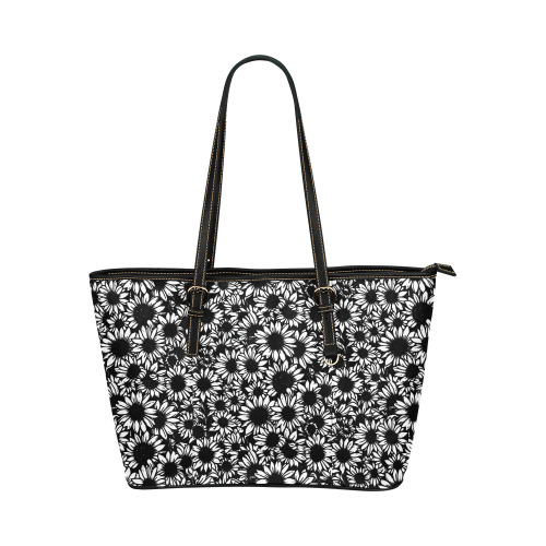 sunflowers Leather Tote Bag/Large (Model 1651)