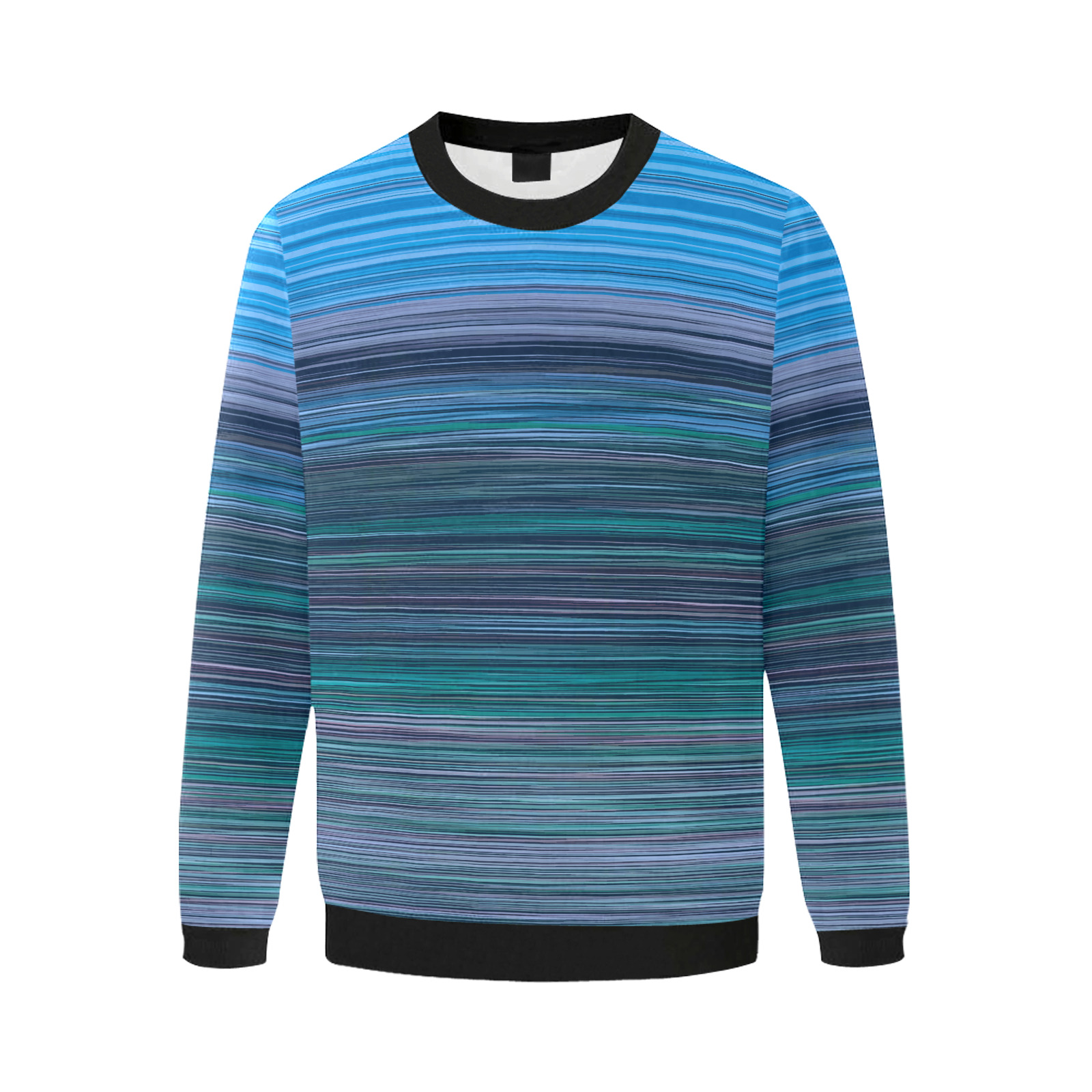 Abstract Blue Horizontal Stripes Men's Oversized Fleece Crew Sweatshirt (Model H18)