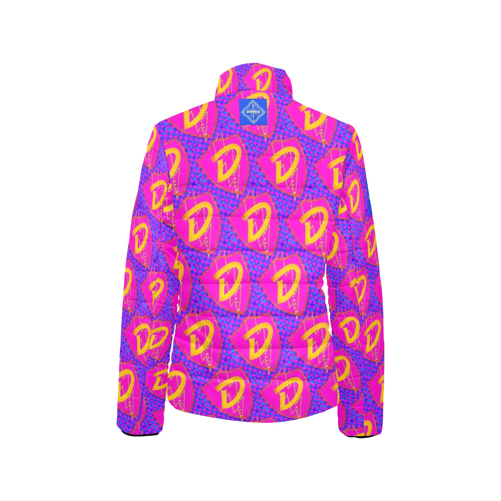 DIONIO Clothing - Women's Collar Jacket ( Pink Grand Prix Logo) Women's Stand Collar Padded Jacket (Model H41)