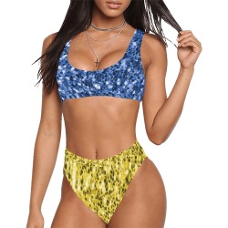 Blue yellow Ukraine flag glitter faux sparkles Sport Top & High-Waisted Bikini Swimsuit (Model S07)