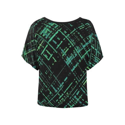 Criss-cross Pattern (Green) Women's Batwing-Sleeved Blouse T shirt (Model T44)