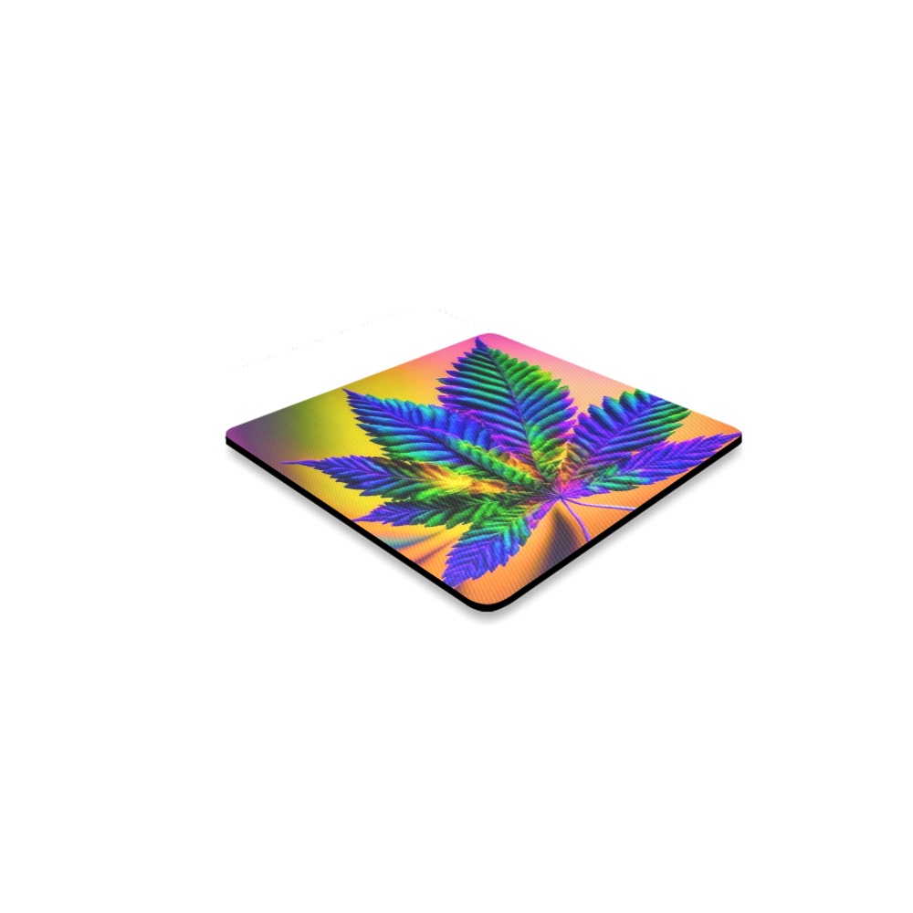 Psychedelic Colored Leaf Square Coaster