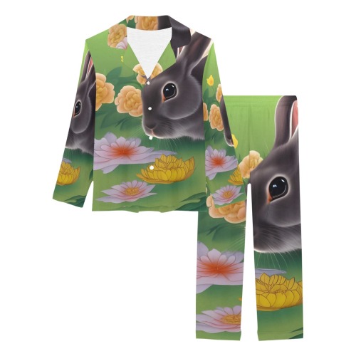 Rabbit and Flowers Women's Long Pajama Set