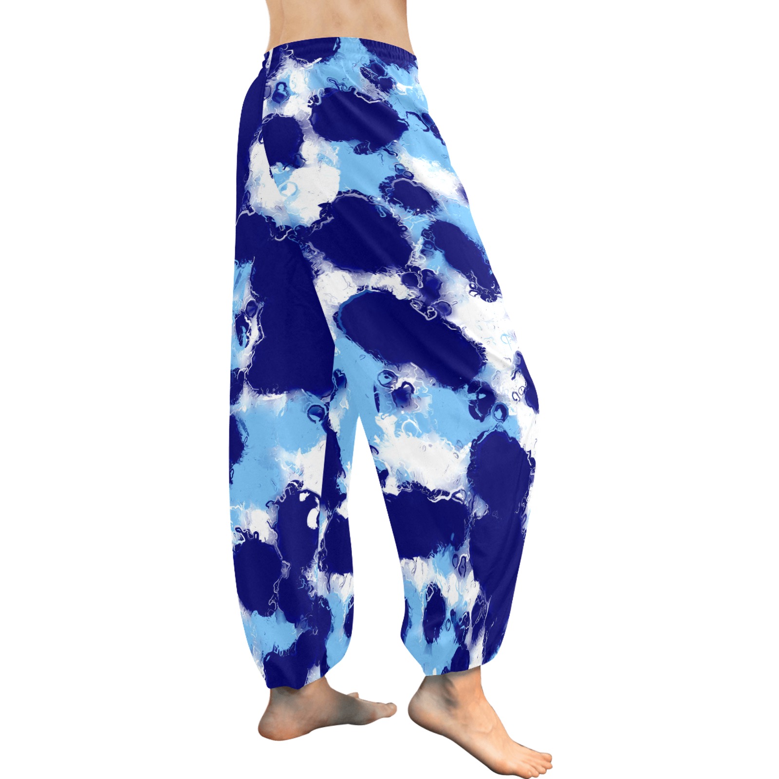 Light Blue, Navy and White Abstract Women's All Over Print Harem Pants (Model L18)