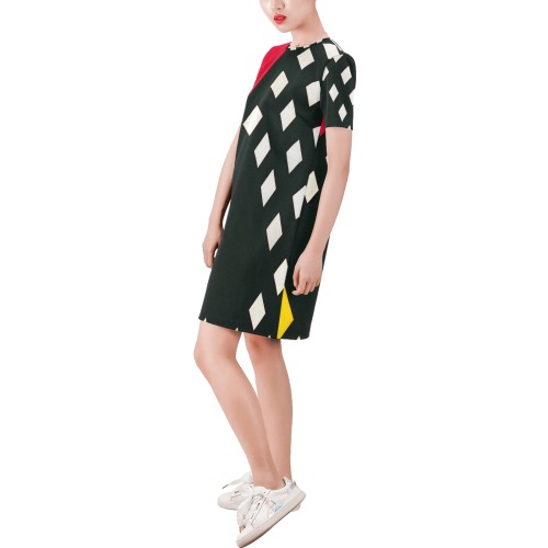 Counter-composition XV by Theo van Doesburg- Short-Sleeve Round Neck A-Line Dress (Model D47)