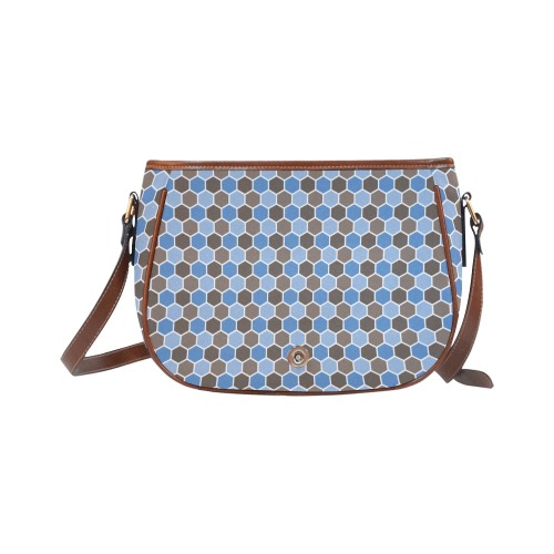 Chocolate Brown and Blue Hexagon Pattern Saddle Bag/Large (Model 1649)