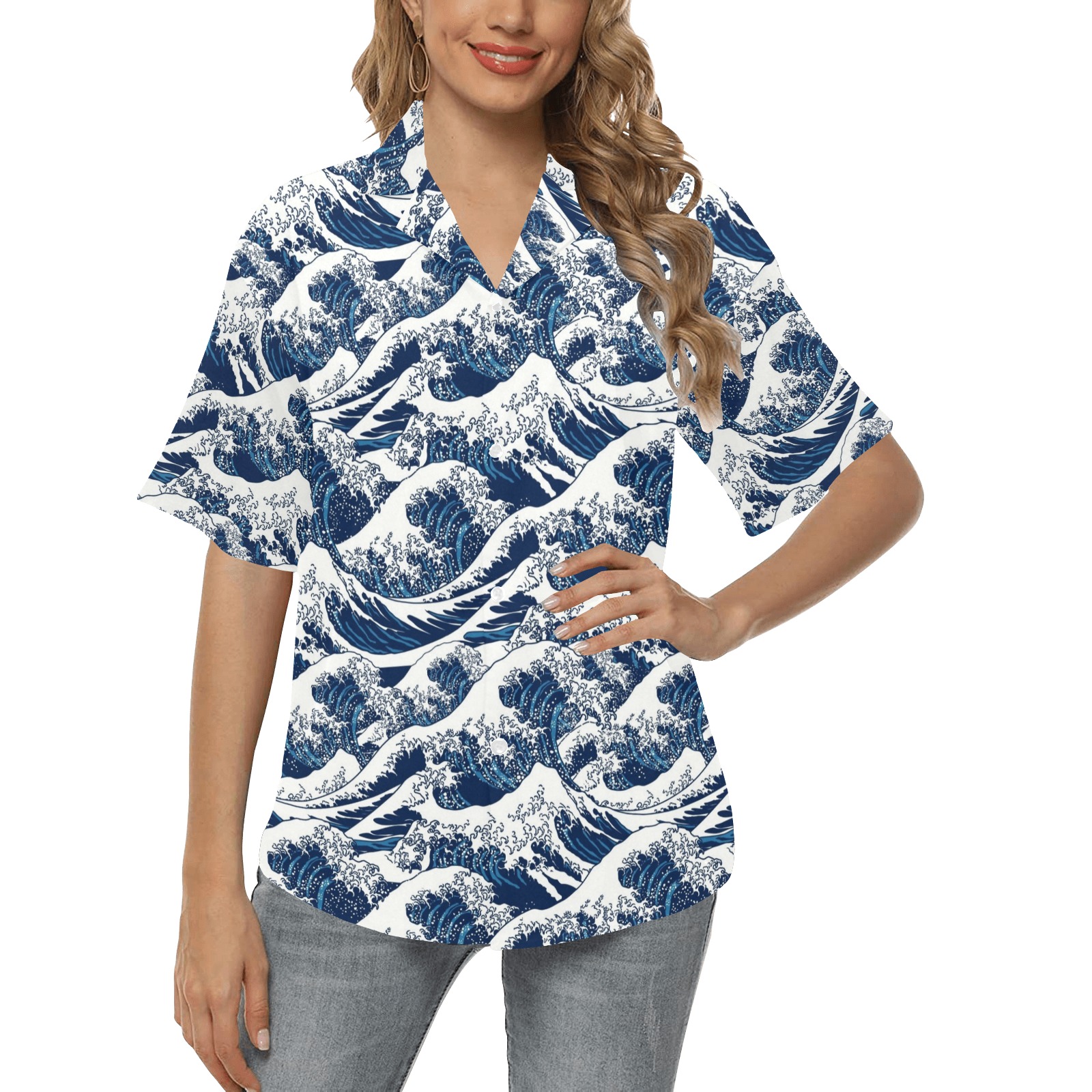 OCEAN WAVES All Over Print Hawaiian Shirt for Women (Model T58)
