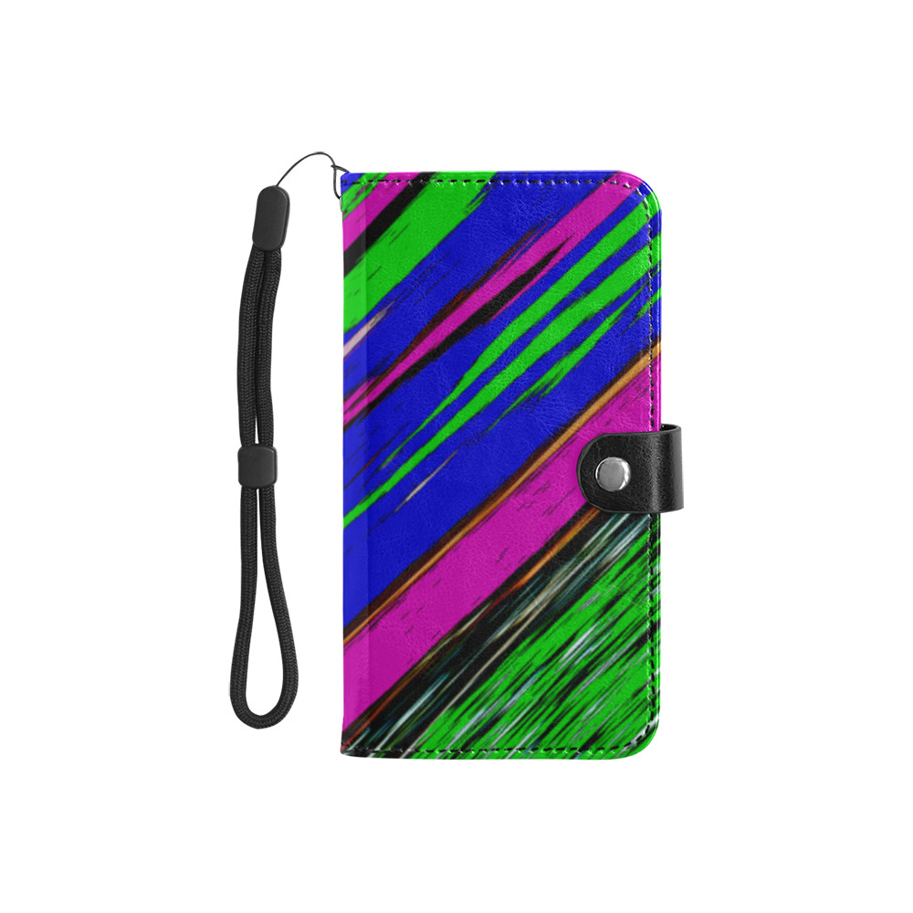 Diagonal Green Blue Purple And Black Abstract Art Flip Leather Purse for Mobile Phone/Small (Model 1704)