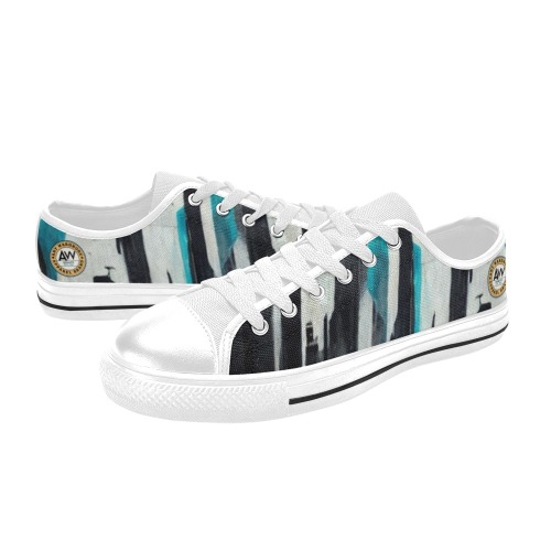 graffiti buildings black white and turquoise 1 Women's Classic Canvas Shoes (Model 018)