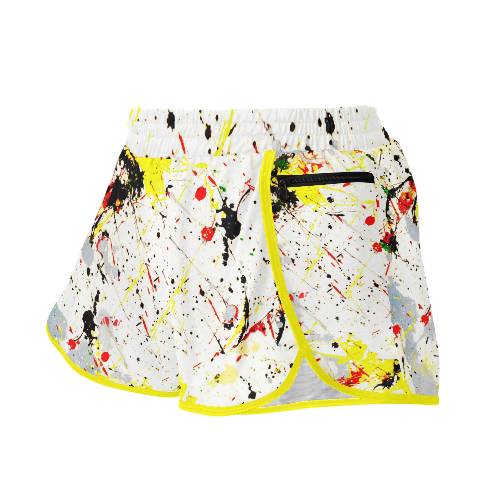 Yellow & Black Paint Splatter Women's Sports Shorts (Model L61)