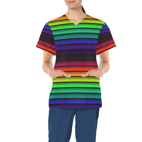 Rainbow Spectrum Stripes All Over Print Scrub Top