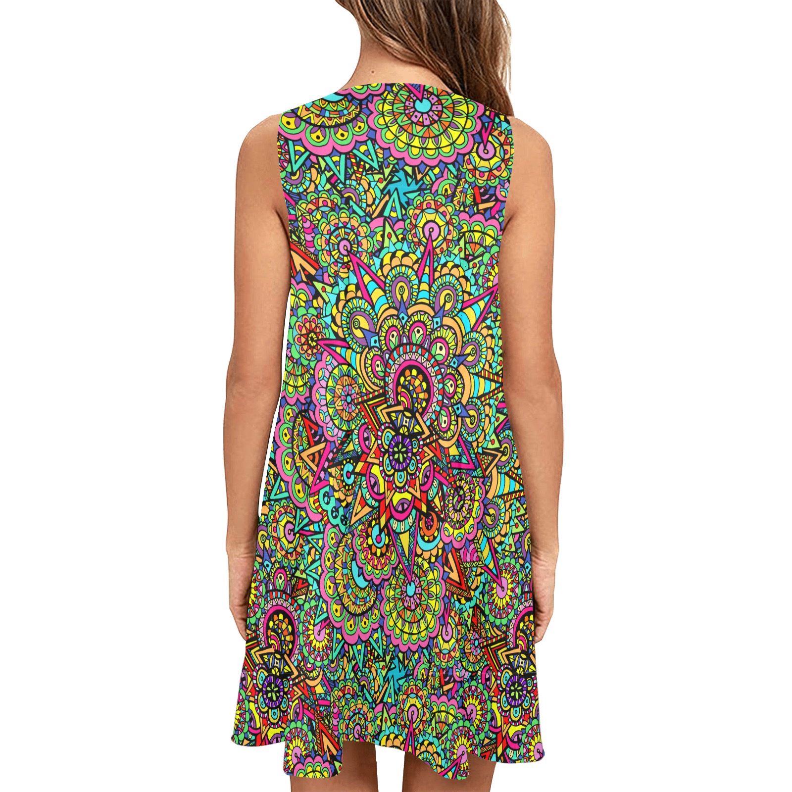 Psychic Celebration Sleeveless A-Line Pocket Dress (Model D57)