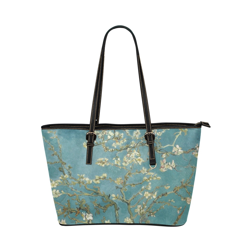 Vincent van Gogh: Almond Blossom | Leather Tote Bag/Small (Model 1651)
